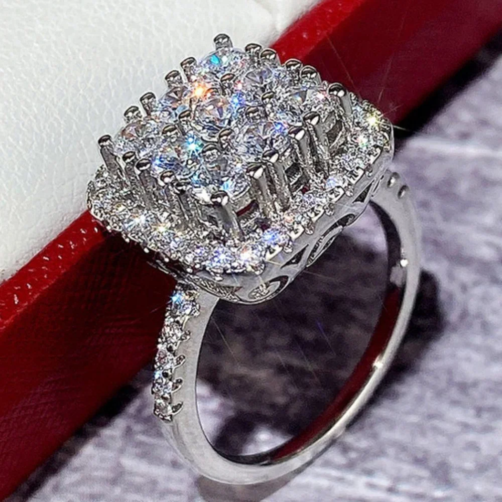 💥925 Silver Plated Luxury 5A Micro Pave Setting CZ Ring, MARR9395